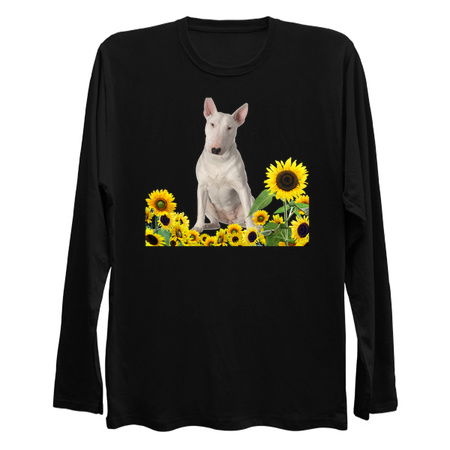 Bull Terrier sitting in Sunflower Garden tiny thumbnail