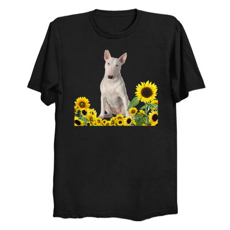 Bull Terrier sitting in Sunflower Garden tiny thumbnail