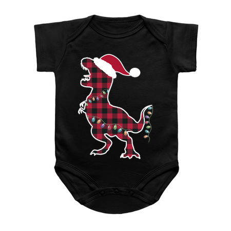 Red Plaid Dinosaur T Rex Christmas Lights Pajamas tiny thumbnail