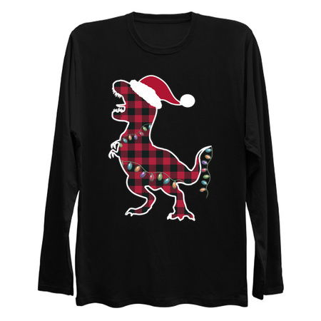 Red Plaid Dinosaur T Rex Christmas Lights Pajamas tiny thumbnail