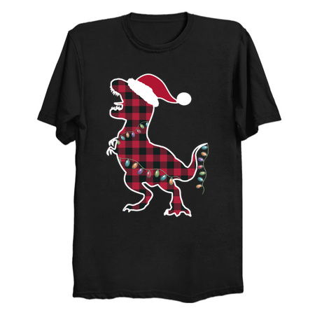 Red Plaid Dinosaur T Rex Christmas Lights Pajamas tiny thumbnail