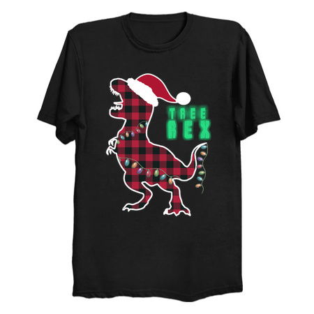 Red Plaid Dinosaur T Rex Christmas Lights Tree rex Pajamas tiny thumbnail