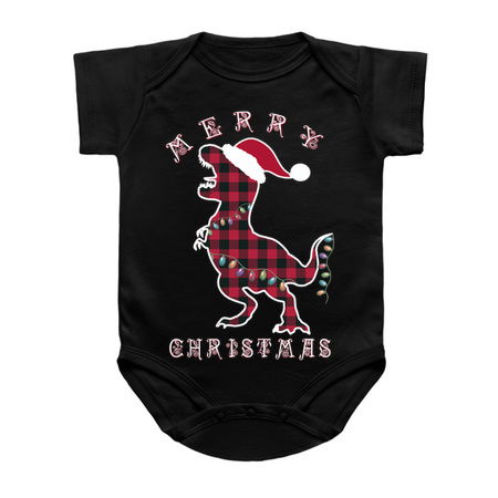 Red Plaid Dinosaur T Rex. Merry Christmas Lights Pajamas tiny thumbnail
