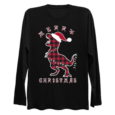 Red Plaid Dinosaur T Rex. Merry Christmas Lights Pajamas tiny thumbnail
