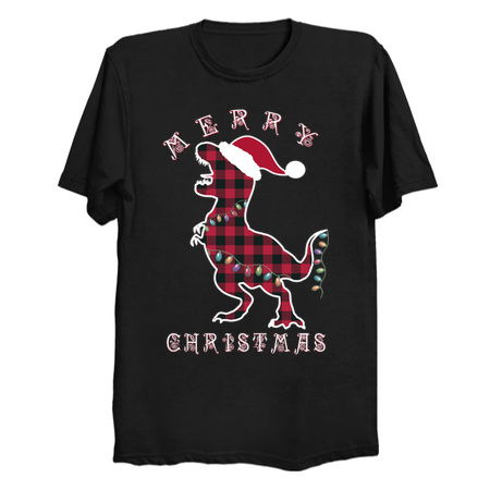 Red Plaid Dinosaur T Rex. Merry Christmas Lights Pajamas tiny thumbnail