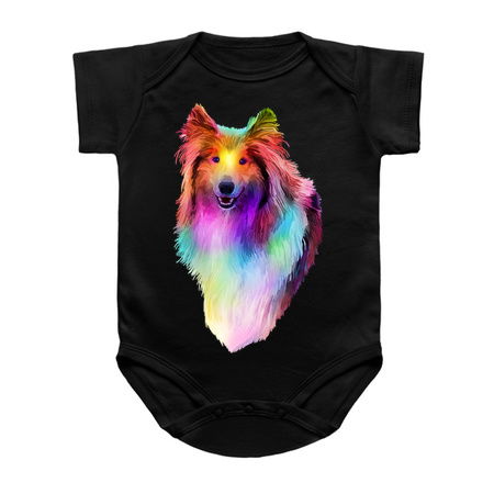 Rainbow Psychedelic Rough Coated Collie Dog Portrait tiny thumbnail