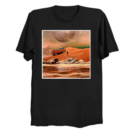 Surreal Science Fiction Alien Planet with Camper Van Bus and Traveler tiny thumbnail
