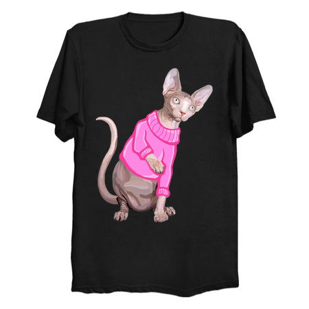 Cozy Sphynx Cat with Pink Knit Sweater tiny thumbnail