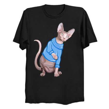 Cute Sphynx Cat with Blue Knit Sweater tiny thumbnail