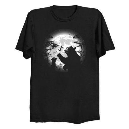 Mother bear playing with butterflies under the moon tiny thumbnail