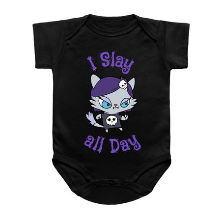 I Slay all Day Goth Kawaii Kitten with Skull Shirt tiny thumbnail