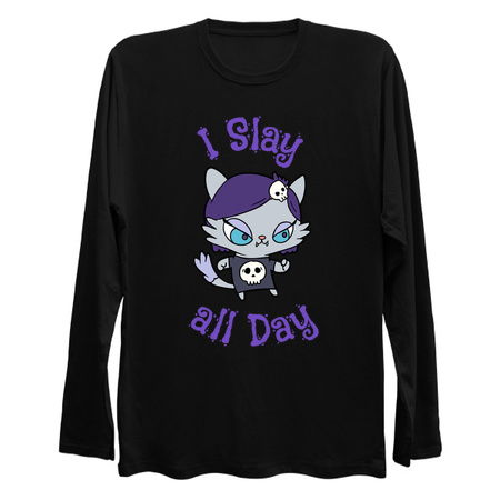 I Slay all Day Goth Kawaii Kitten with Skull Shirt tiny thumbnail