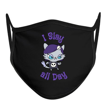 I Slay all Day Goth Kawaii Kitten with Skull Shirt tiny thumbnail