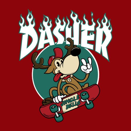 Dasher - Skateboarding Reindeer - Funny Xmas Cartoon - NeatoShop