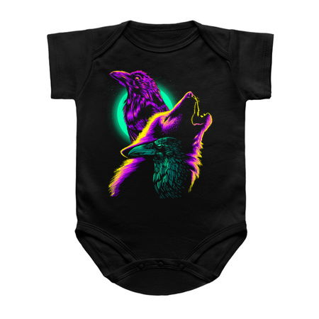 Crows and wolf howling under the moon tiny thumbnail