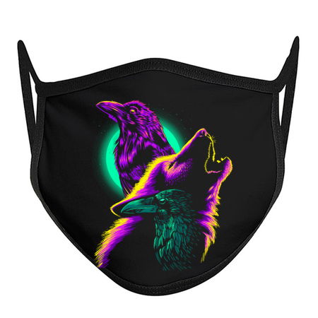 Crows and wolf howling under the moon tiny thumbnail