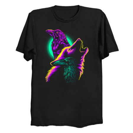 Crows and wolf howling under the moon tiny thumbnail