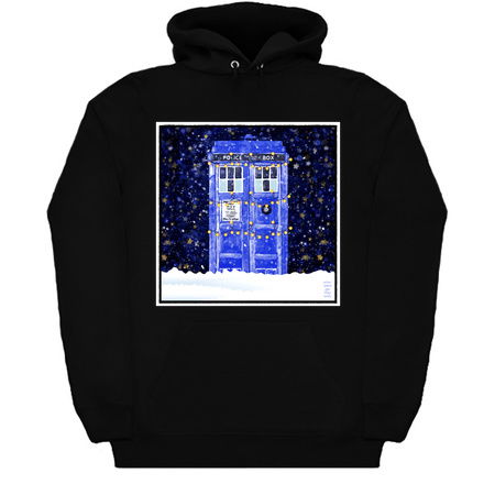 Blue Police Box With Christmas Lights Snow and Stars tiny thumbnail