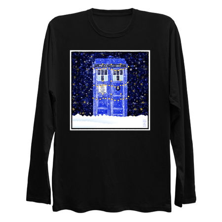 Blue Police Box With Christmas Lights Snow and Stars tiny thumbnail