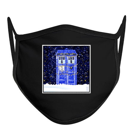 Blue Police Box With Christmas Lights Snow and Stars tiny thumbnail