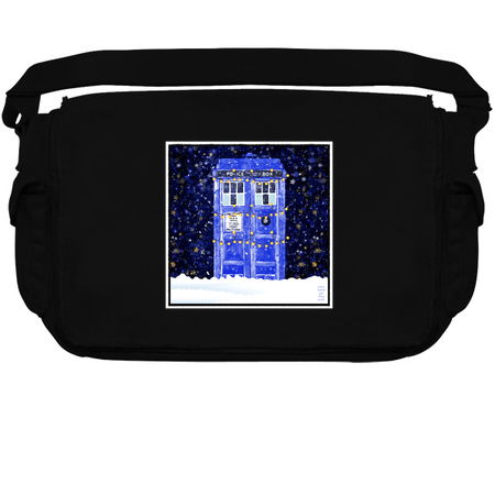 Blue Police Box With Christmas Lights Snow and Stars tiny thumbnail