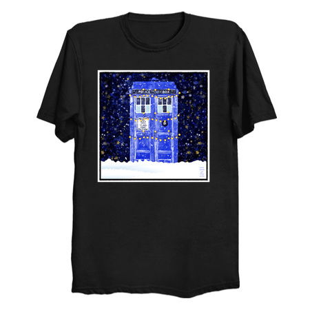 Blue Police Box With Christmas Lights Snow and Stars tiny thumbnail