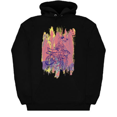 Daxhund and his motorcycle, with background for dark shirts. tiny thumbnail