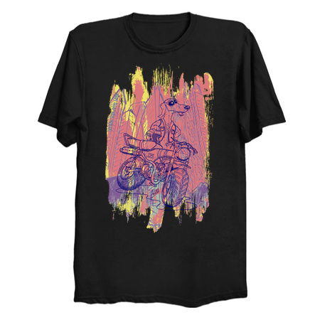 Daxhund and his motorcycle, with background for dark shirts. tiny thumbnail