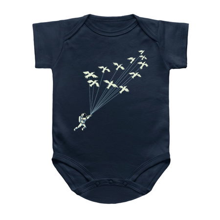 Astronaut Prince Flying With Birds Black and White by Tobe Fonseca tiny thumbnail