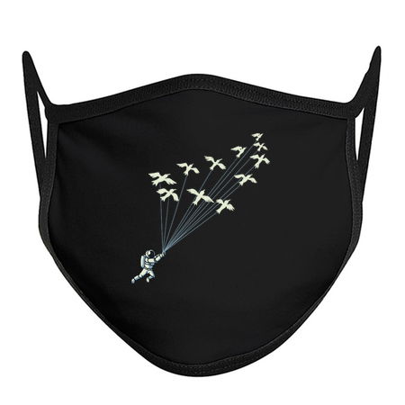 Astronaut Prince Flying With Birds Black and White by Tobe Fonseca tiny thumbnail