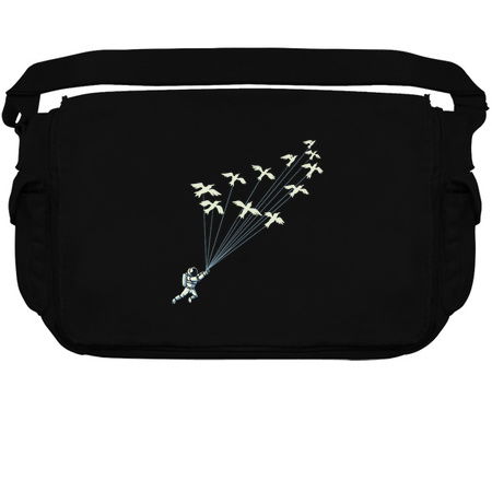 Astronaut Prince Flying With Birds Black and White by Tobe Fonseca tiny thumbnail