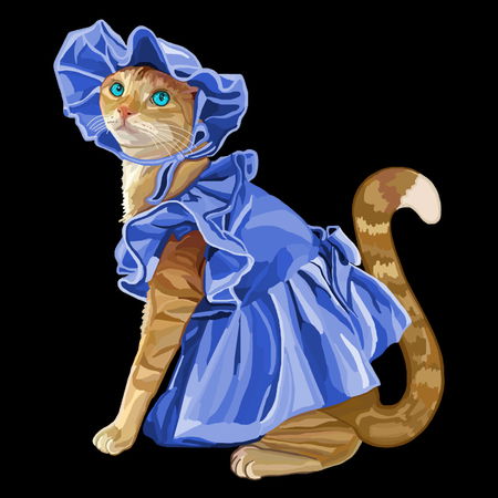 cat in blue dress