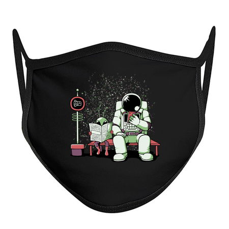 Astronaut In a Bus Stop Funny Alien Reading Newspaper by Tobe Fonseca tiny thumbnail