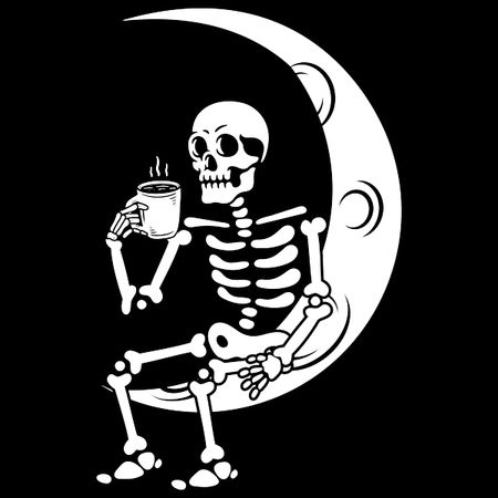 skeleton drinking coffee on the moon - NeatoShop