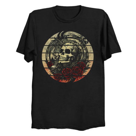 Vintage Tattoo Skull Roses - Drawing Art tiny thumbnail