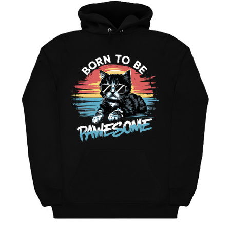 Retro Sunset Kitten Graphic Tee: 'Born to be Pawesome' tiny thumbnail