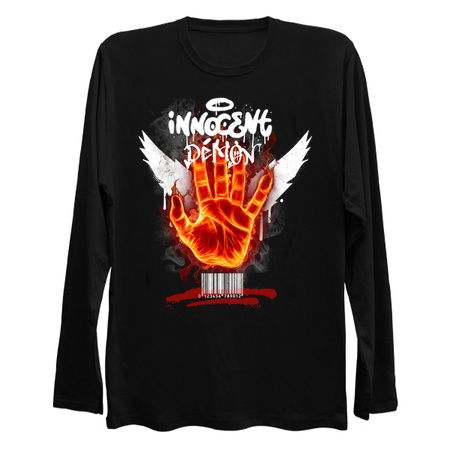Innocent Demon T-Shirt: Fiery Hand Design tiny thumbnail