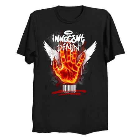 Innocent Demon T-Shirt: Fiery Hand Design tiny thumbnail