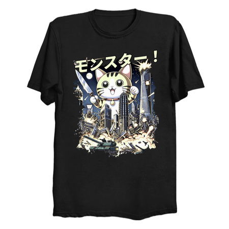 Giant Cat Rampage T-Shirt: Retro Style Monster Cat vs City tiny thumbnail