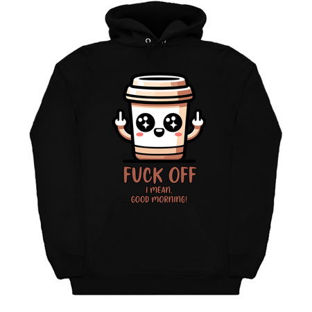 F*ck Off, I Mean Good Morning T-Shirt: Bold Coffee Cup Mascot tiny thumbnail