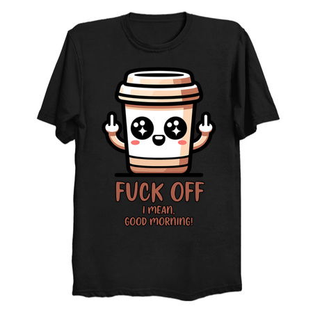F*ck Off, I Mean Good Morning T-Shirt: Bold Coffee Cup Mascot tiny thumbnail