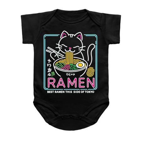 Best Ramen This Side of Tokyo T-Shirt: Neon Sign Cat Eating Ramen tiny thumbnail