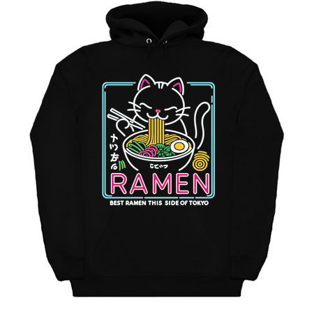 Best Ramen This Side of Tokyo T-Shirt: Neon Sign Cat Eating Ramen tiny thumbnail