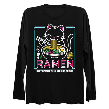 Best Ramen This Side of Tokyo T-Shirt: Neon Sign Cat Eating Ramen tiny thumbnail