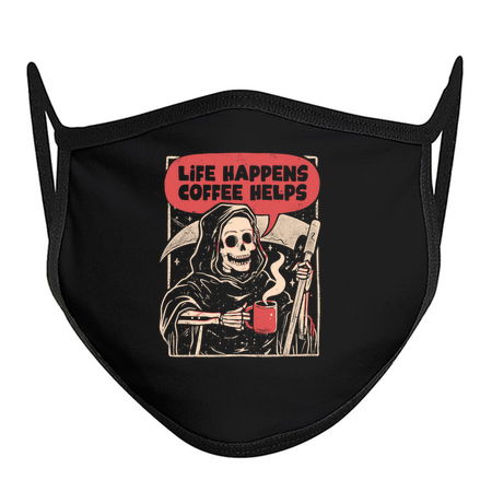 Life Happens Coffee Helps - Sarcasm Funny Dark Skull Reaper Coffee Gift tiny thumbnail