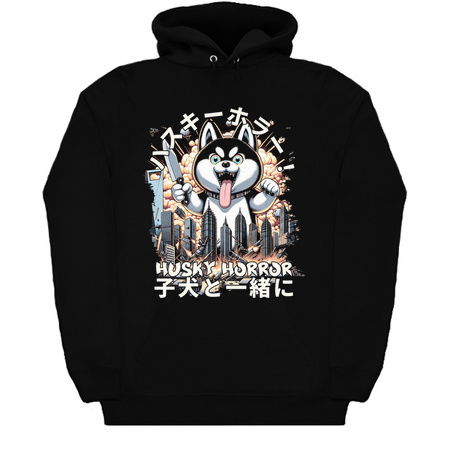 Giant Husky Rampage T-Shirt: Retro Style Mega Dog vs City tiny thumbnail