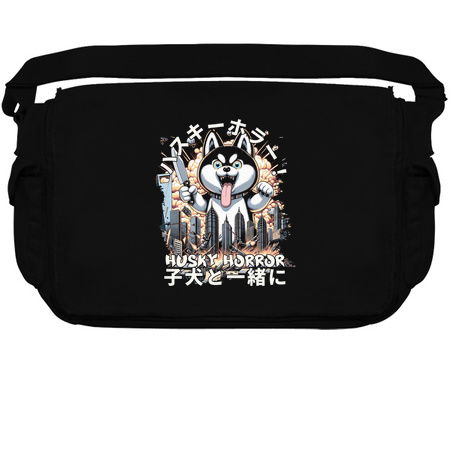 Giant Husky Rampage T-Shirt: Retro Style Mega Dog vs City tiny thumbnail