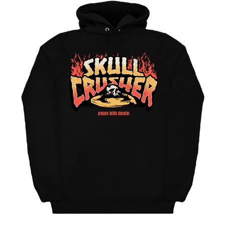 Skull Crusher T-Shirt: Fiery Skull Logo - Pressure Builds Character Tee tiny thumbnail