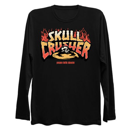 Skull Crusher T-Shirt: Fiery Skull Logo - Pressure Builds Character Tee tiny thumbnail