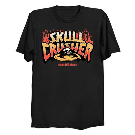 Skull Crusher T-Shirt: Fiery Skull Logo - Pressure Builds Character Tee tiny thumbnail